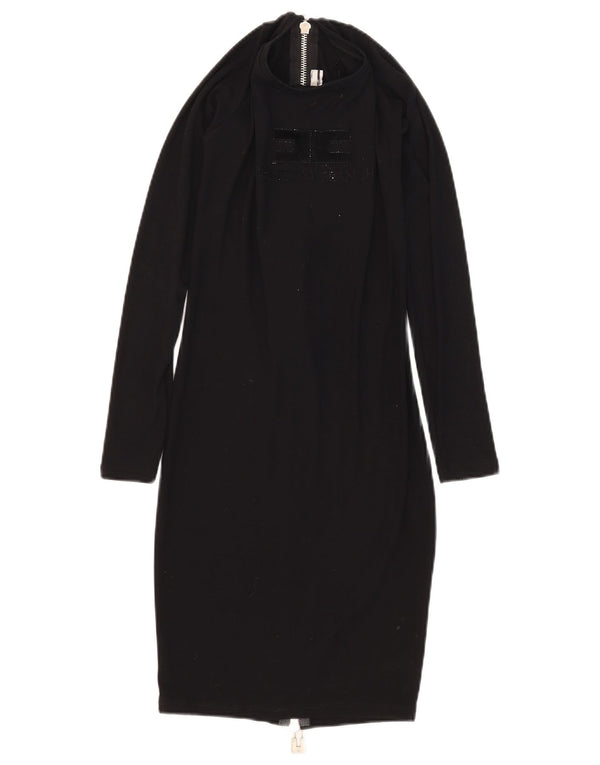 Elisabetta Franchi Grafisches, figurbetontes Damenkleid, Größe S, Schwarz, Viskose