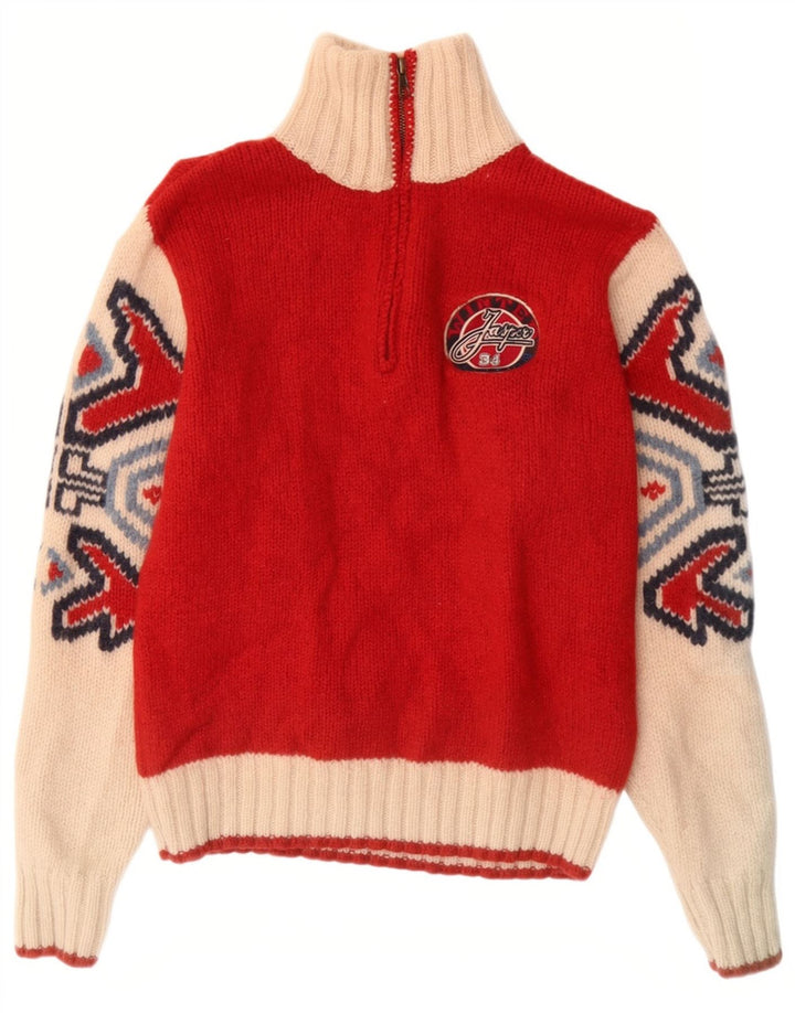 Marlboro Classics Mens Zip Neck Jumper Sweater Small Red Fair Isle Wool