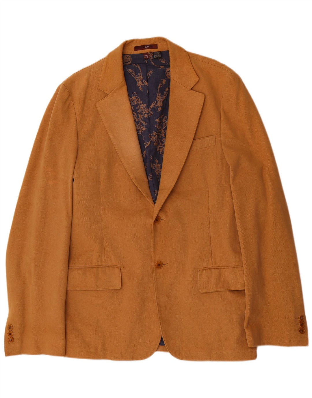 Zara Veste Blazer 2 Boutons Homme EU 48 Coton Marron Moyen