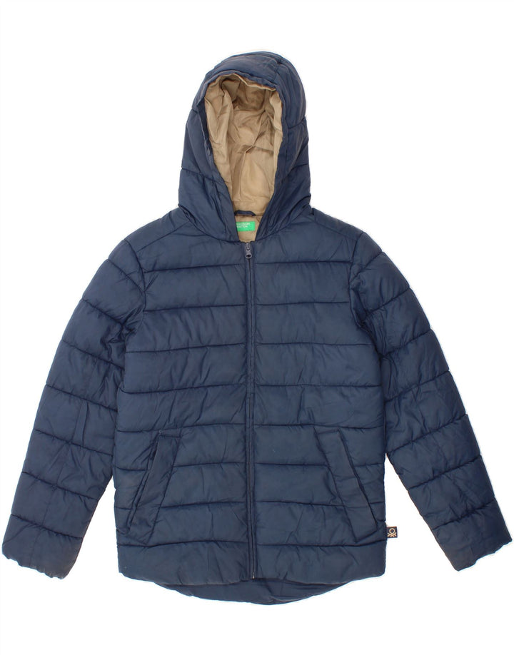 BENETTON Boys Hooded Padded Jacket 11-12 Years 2XL Navy Blue Polyester Vintage Benetton and Second-Hand Benetton from Messina Hembry 