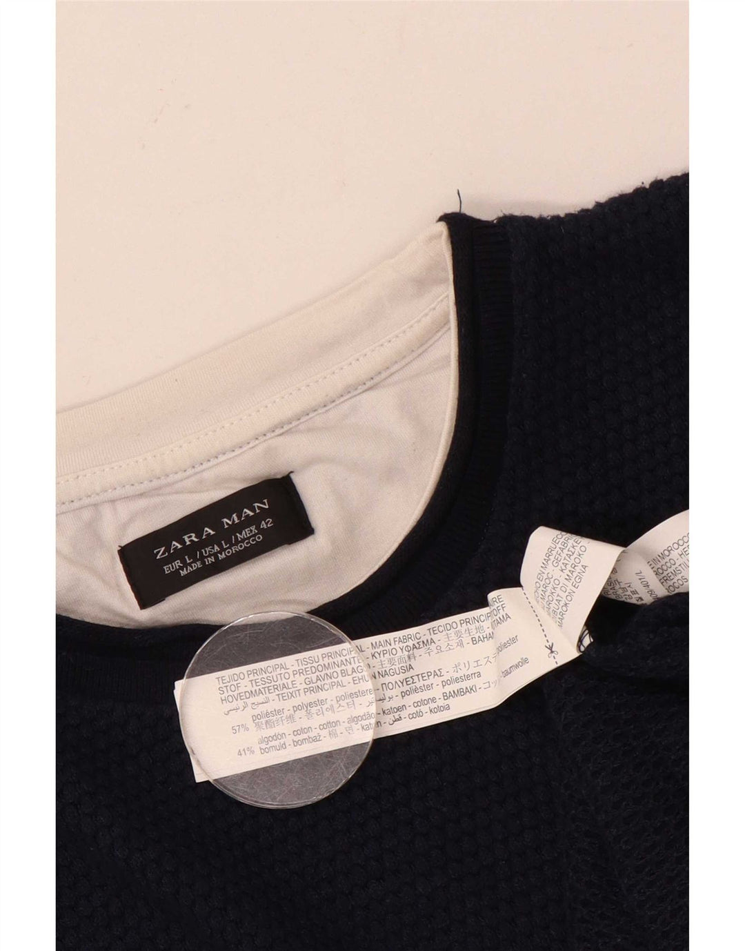 Zara Mens Crew Neck Jumper Sweater Large Azul Marino Poliéster