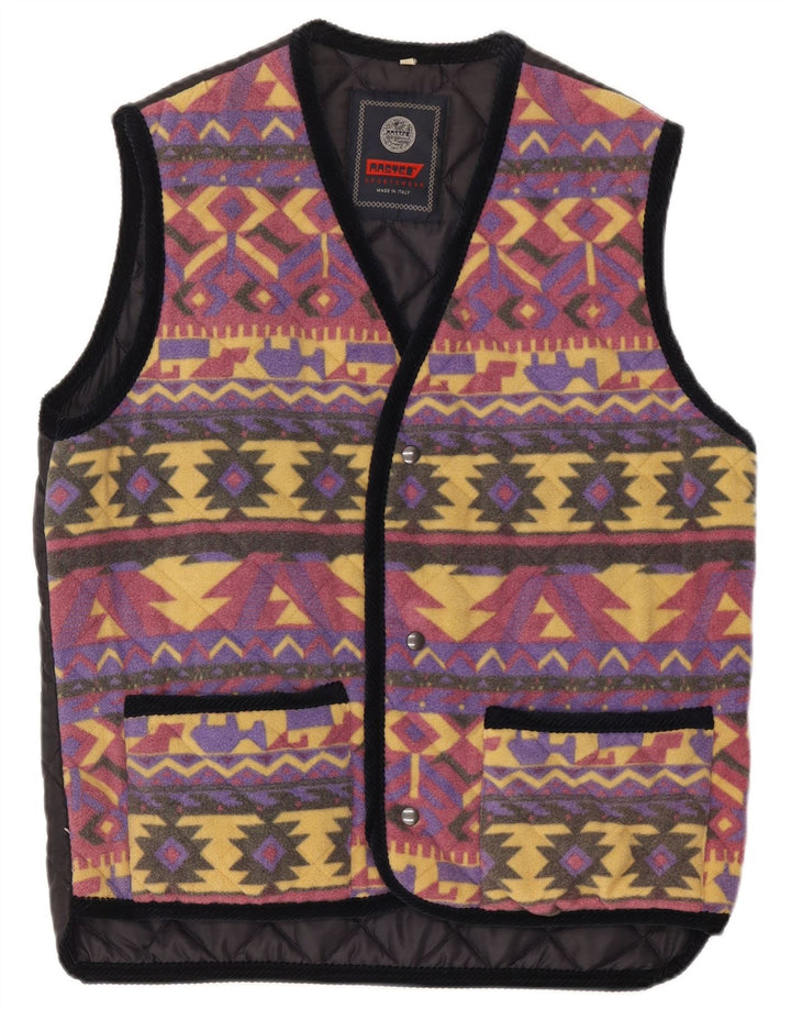 Master Mens Fleece Quilted Gilet UK 38 Medium Multicoloured Geometric