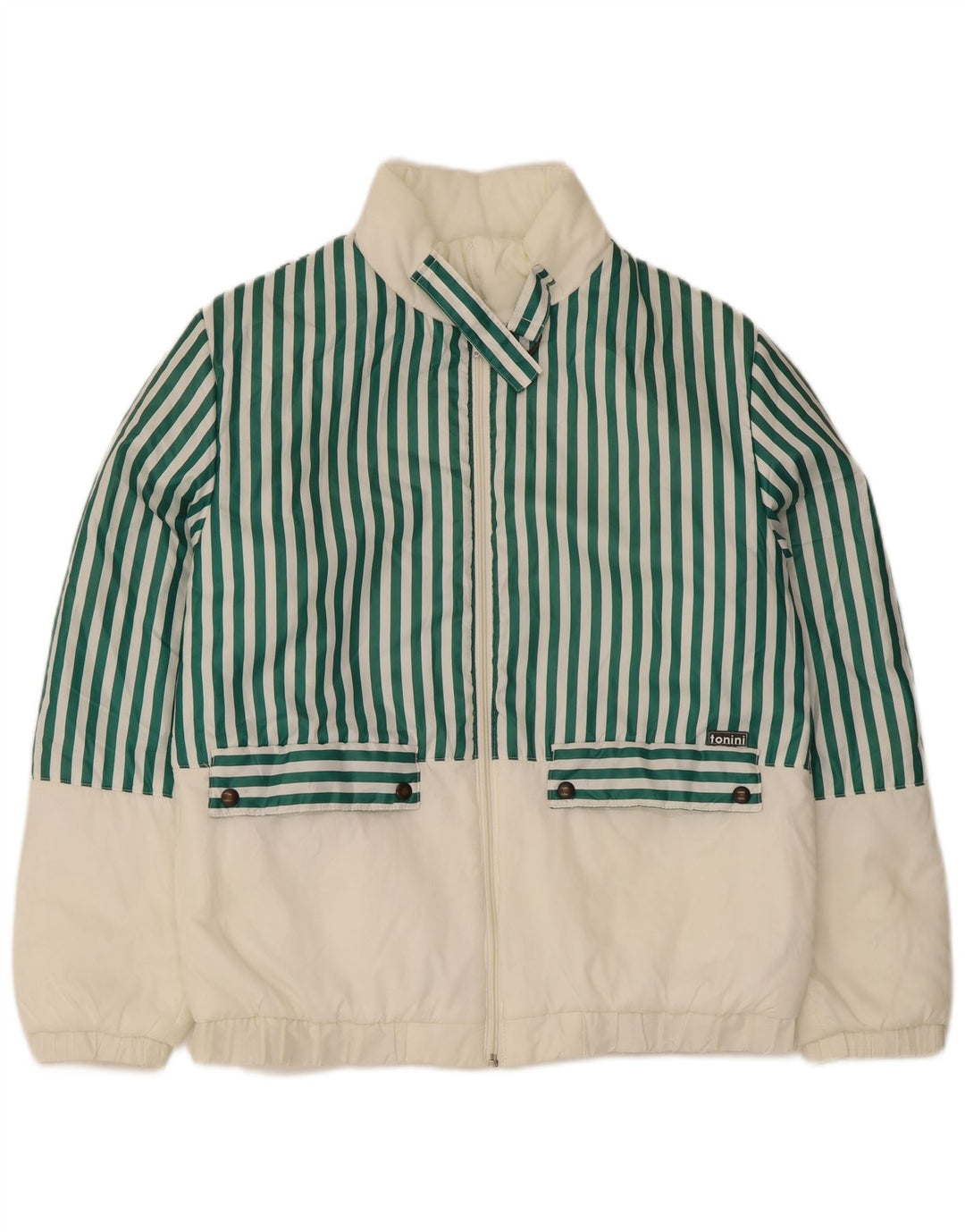 Vintage muška bomber jakna IT 46 mali zeleni prugasti poliester