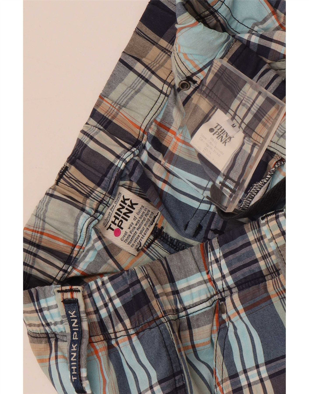 Think Pink Mens Loose Fit Chino Trousers Medium W30 L29 Multicoloured Check