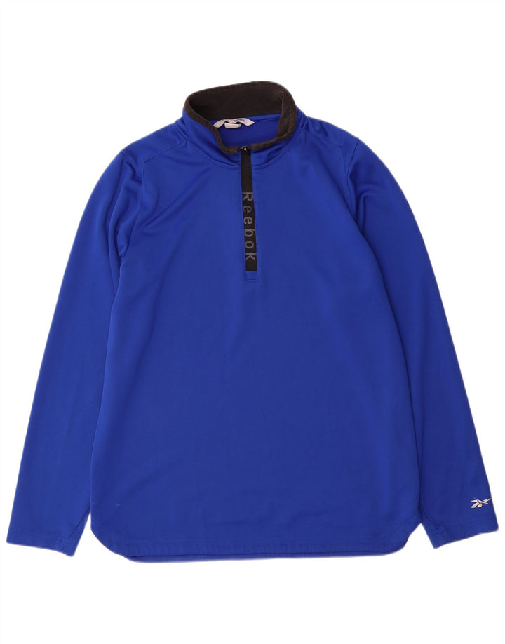 Reebok Mens Graphic Zip Neck Pullover Tracksuit Top Large Blue Polyester