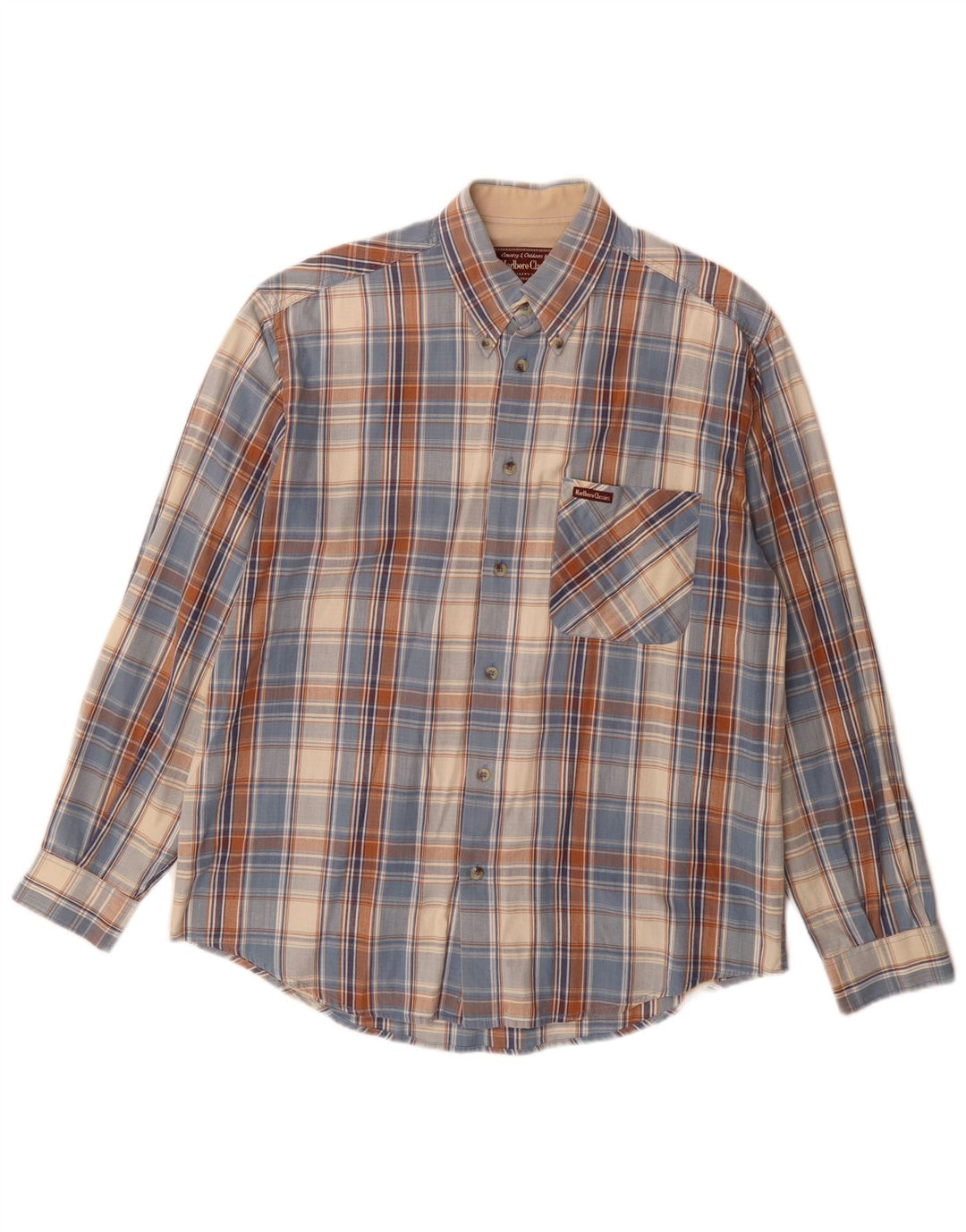 Camisa Marlboro Classics Hombre Algodón Cuadros Azul Medio