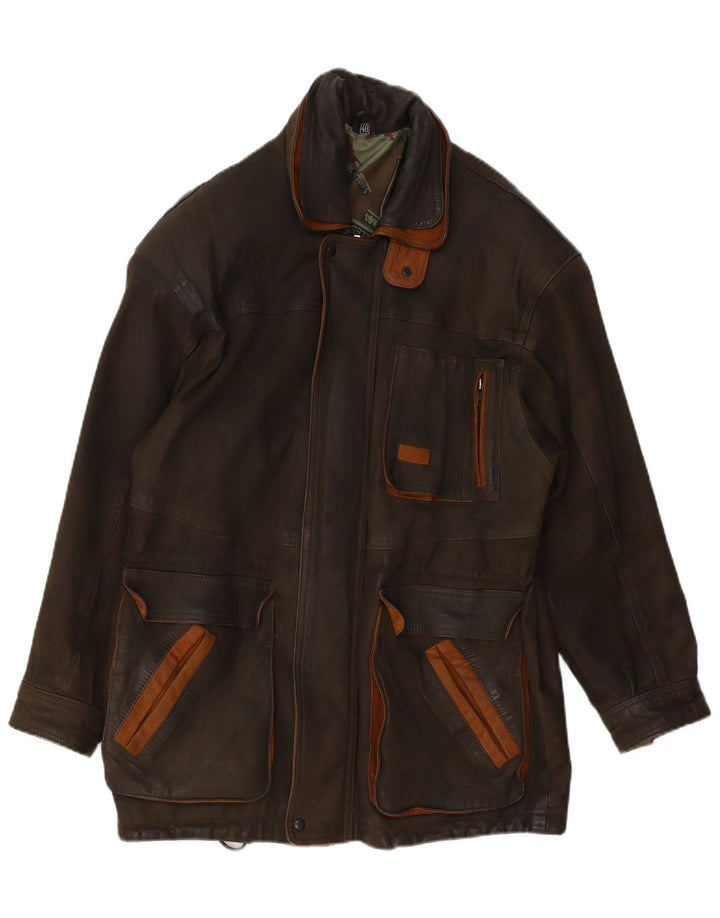 VINTAGE Mens Leather Jacket IT 48 Medium Brown