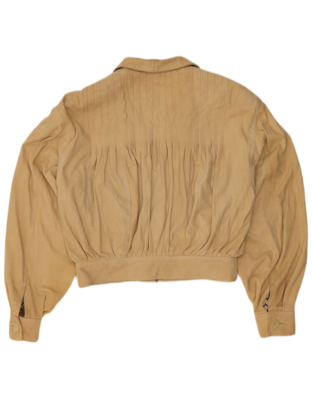 Lamatta Dame Oversized Crop Ruskind Bomber Jacket UK 16 Large Beige Læder