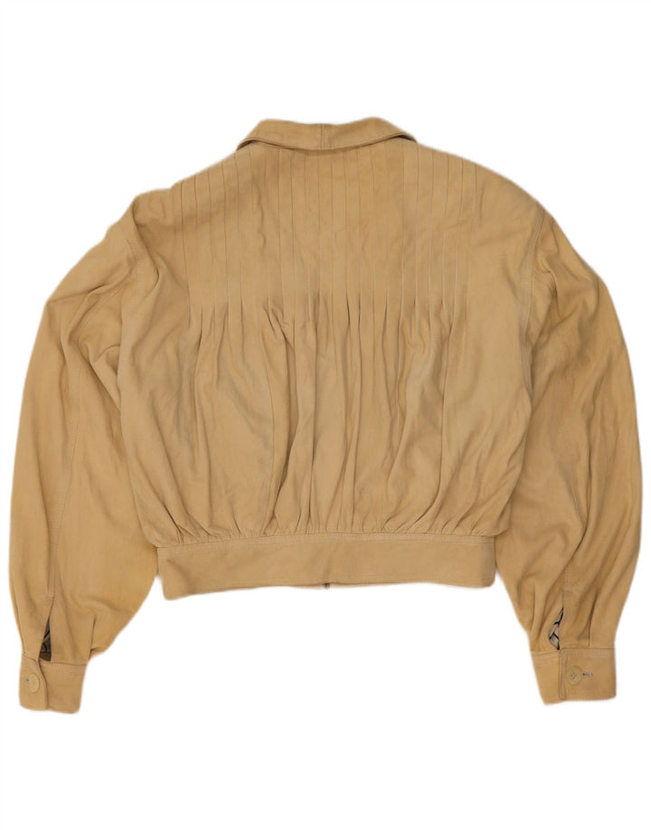 Lamatta Dame Oversized Crop Ruskind Bomber Jacket UK 16 Large Beige Læder