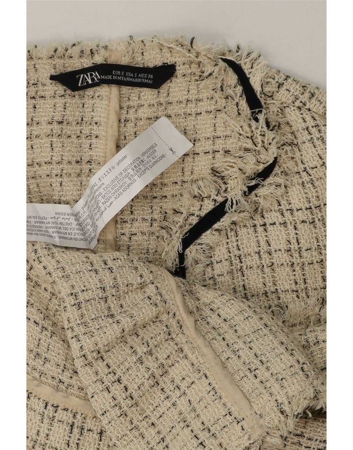 Zara Womens Open Blazer Jacket UK 10 Small Beige Check Polyester