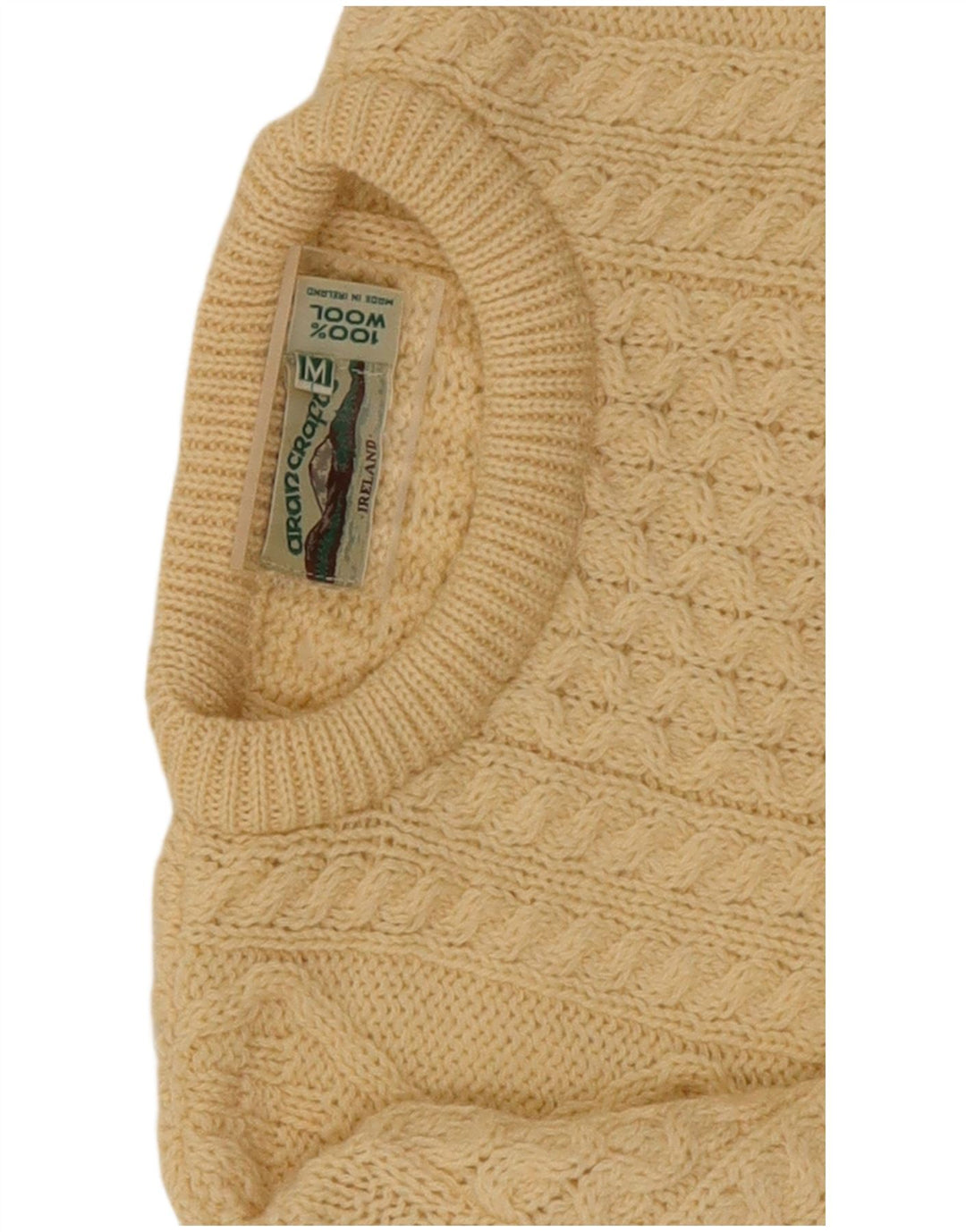 arancrafts Herre Crew Neck Jumper Sweater Medium Beige Uld