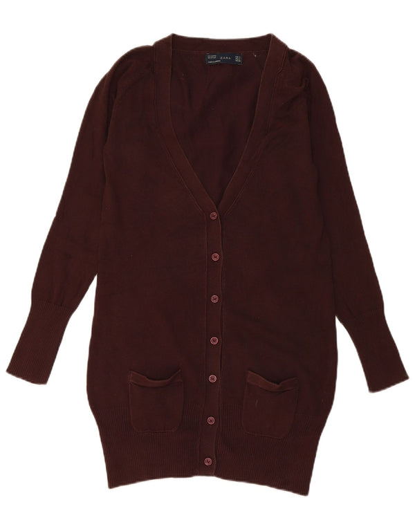 Suéter cardigã feminino Zara Longline Reino Unido 10 pequeno algodão marrom
