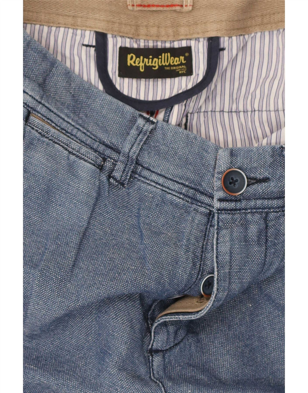 Refrigiwear Pantalones cortos chinos regulares para mujer W30 Algodón azul medio