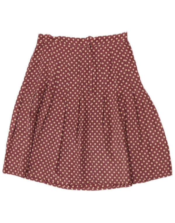 Gonna a trapezio pieghettata da donna a palloncino EU 36 piccola W26 seta floreale bordeaux