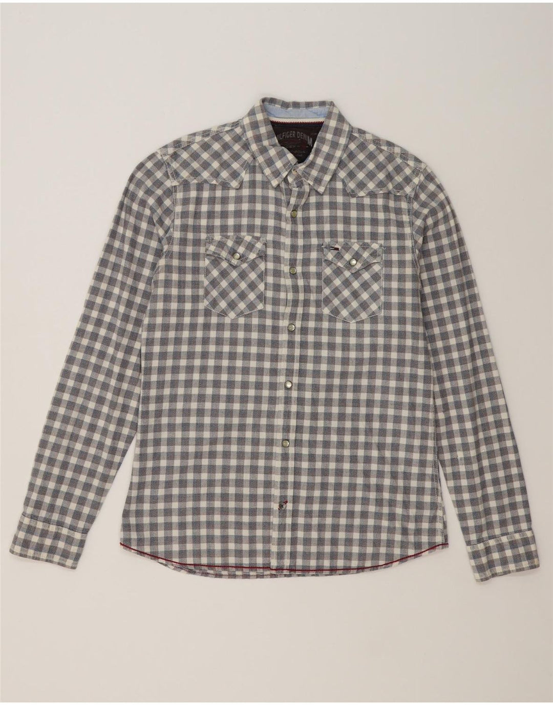 TOMMY HILFIGER Mens Flannel Shirt Small Grey Check Cotton Vintage Tommy Hilfiger and Second-Hand Tommy Hilfiger from Messina Hembry 