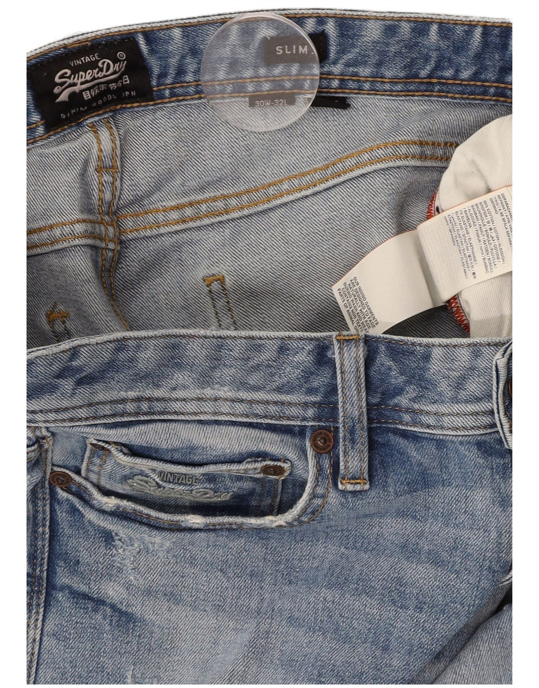 SUPERDRY Mens Distressed Slim Jeans W30 L32 Blue Cotton