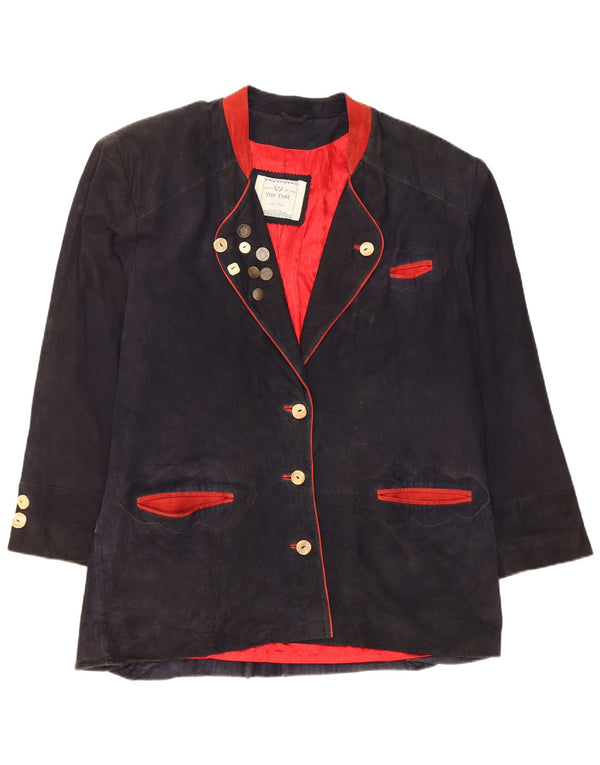 Vintage mujer oversize 3 botones Blazer chaqueta EU 42 grande azul marino