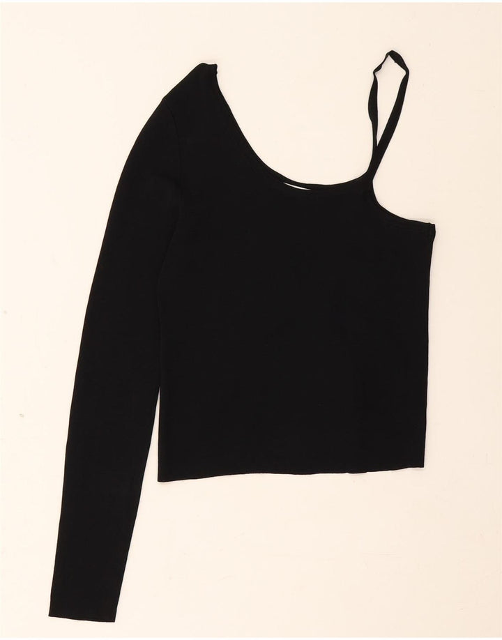 Zara Womens Crop One Shoulder Top UK 8 Small Black