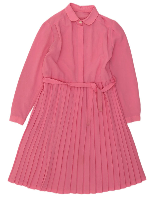 Abito a trapezio a maniche lunghe da donna vintage UK 10 piccolo rosa