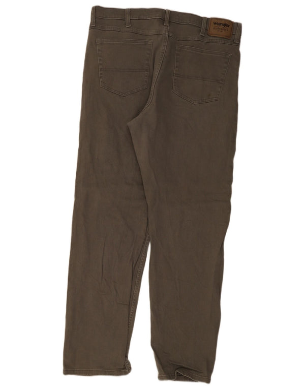 Wrangler Mens Straight Casual Trousers W37 L32 Khaki Cotton