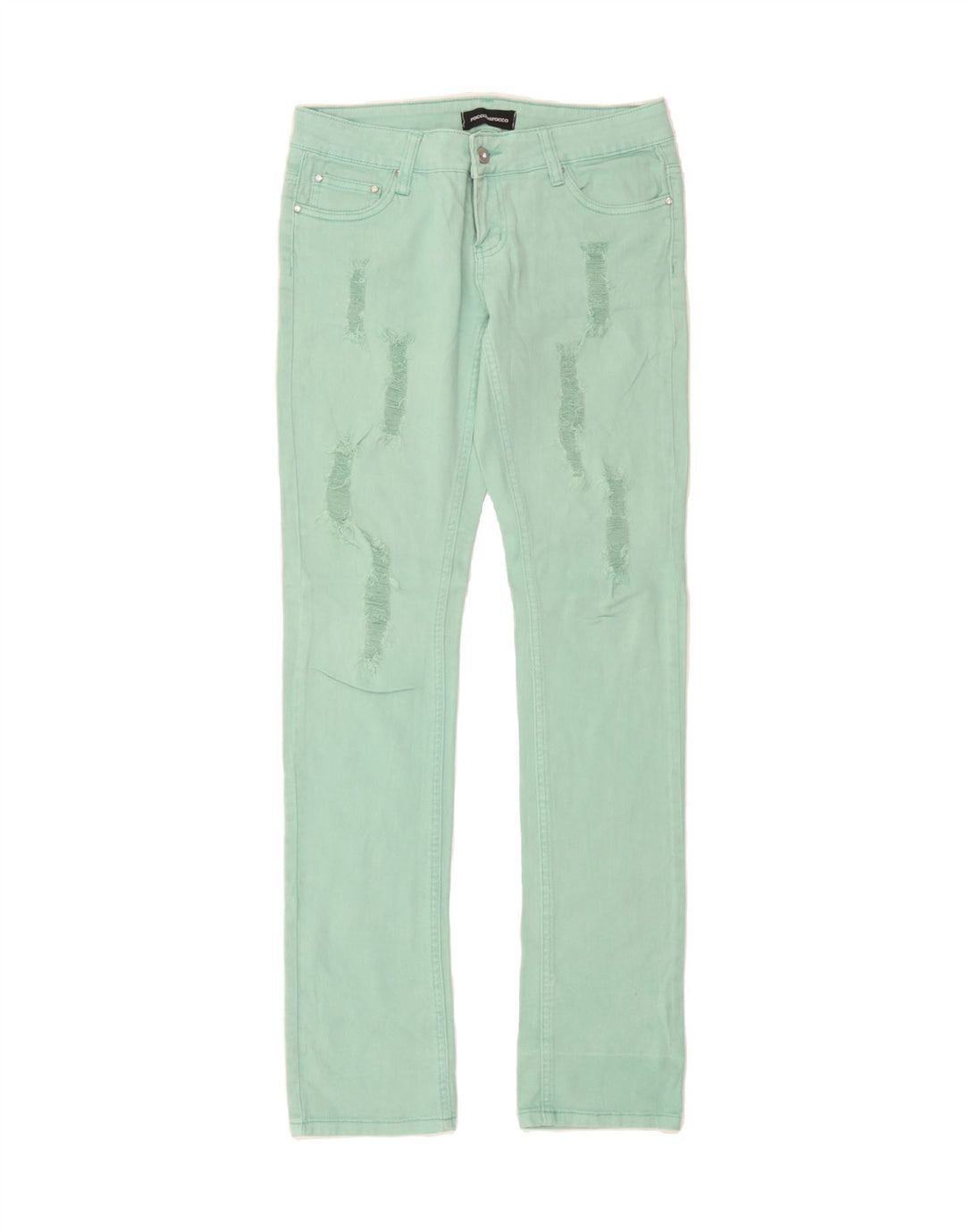 ROCCOBAROCCO Womens Distressed Slim Jeans W29 L32 Green Cotton Vintage Roccobarocco and Second-Hand Roccobarocco from Messina Hembry 