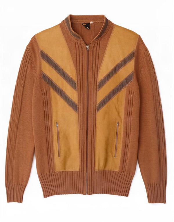 vintage Homme Cardigan Pull IT 56 2XL Marron Colourblock Laine