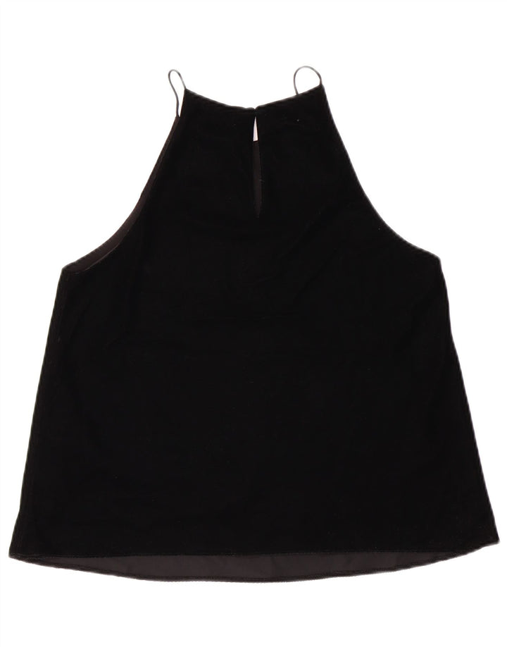 ZARA Womens Velour Sleeveless Blouse Top UK 10 Small Black Polyester