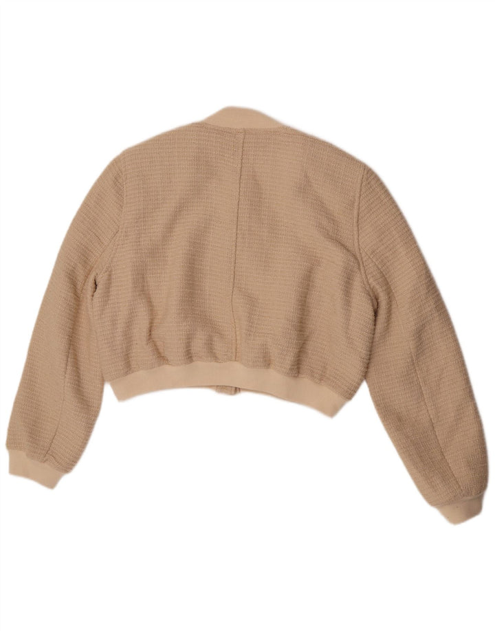Zara Womens Bomber Jacket UK 16 Large Beige Cotton