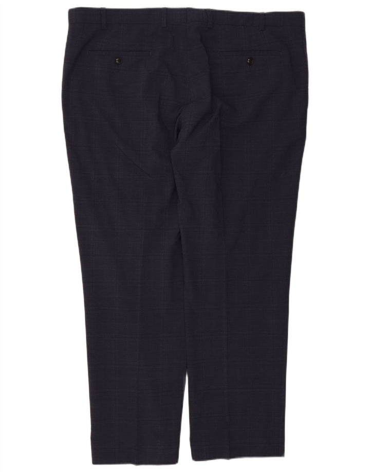 Marks & Spencer Mens Regular Suit Trousers W42 L29 Navy Blue Check Wool