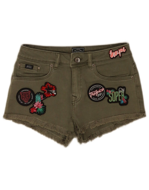 Superdry Womens Graphic Denim Shorts W28 Medium Green Floral Tropical