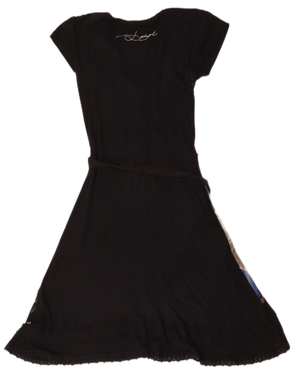 Desigual Damen Grafik-A-Linien-Kleid UK 12 Mittelschwarze Viskose mit Blumenmuster