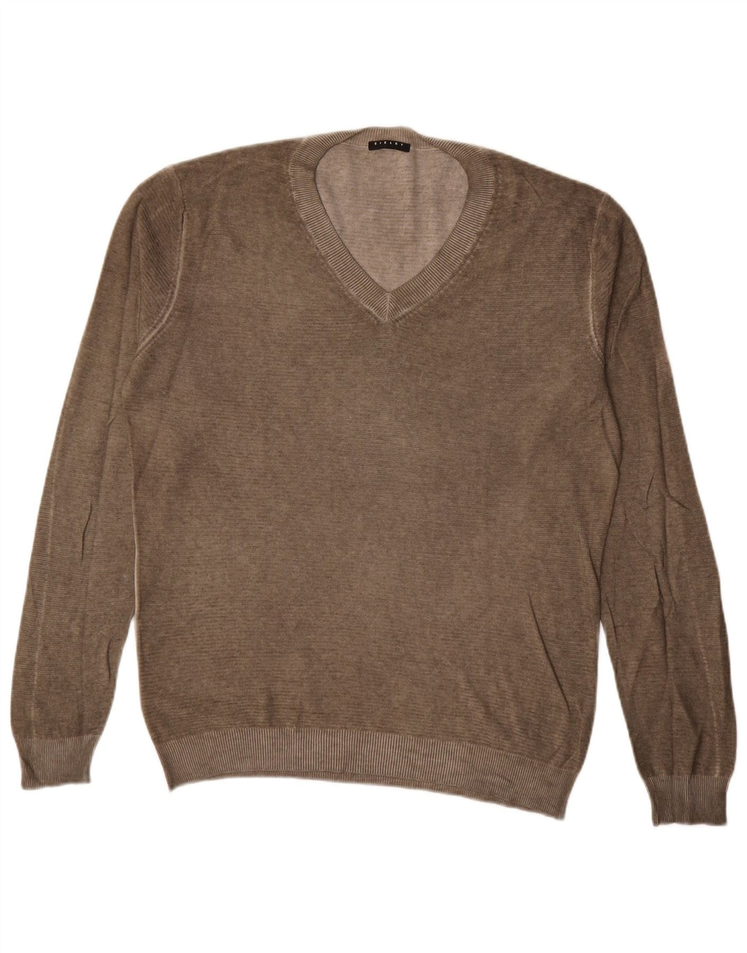 Sisley Mens V-Neck Jumper Sweater Large Brown