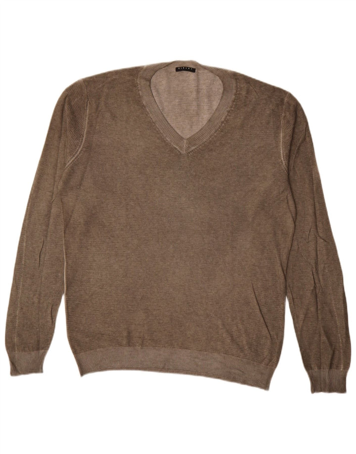 Sisley Mens V-Neck Jumper Sweater Large Brown