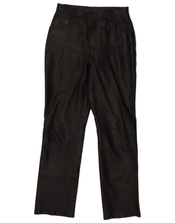 Vintage Womens Straight Leather Trousers UK 14 Medium W30 L31 Black