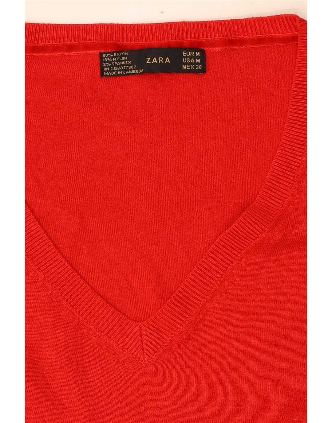 Zara Damen-Pullover mit V-Ausschnitt, UK 12, Mittelrot, Viskose