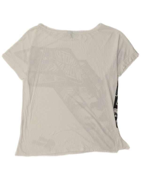 Benetton Dame Grafisk T-Shirt Top UK 14 Medium Hvid Bomuld
