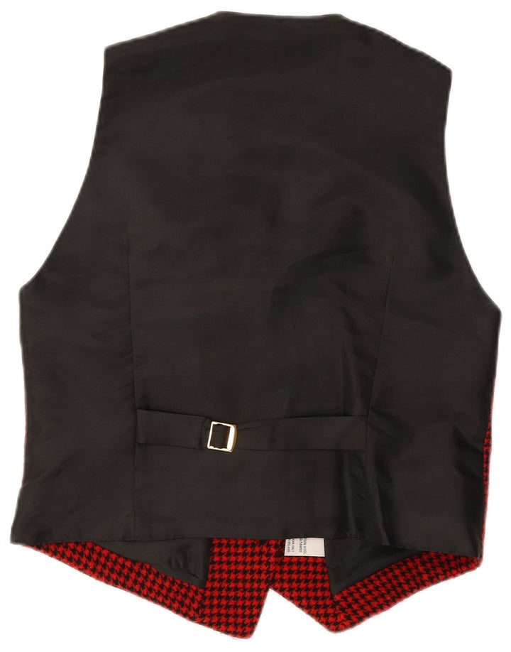 AVALON Womens Waistcoat UK 14 Large  Red Houndstooth Virgin Wool