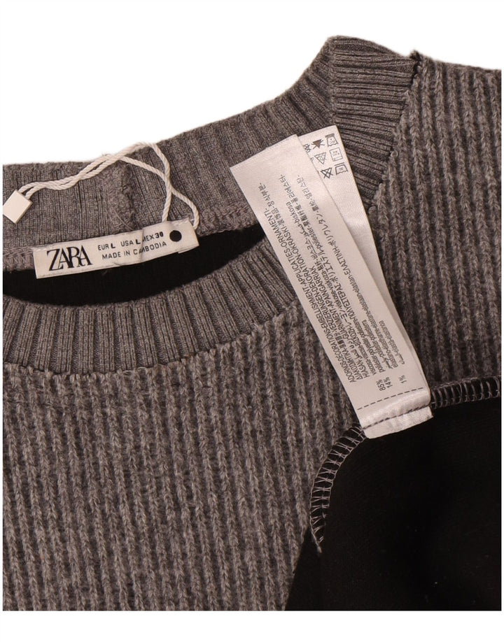 Zara Womens Crew Neck Jumper Sweater UK 16 Large Grey Wool