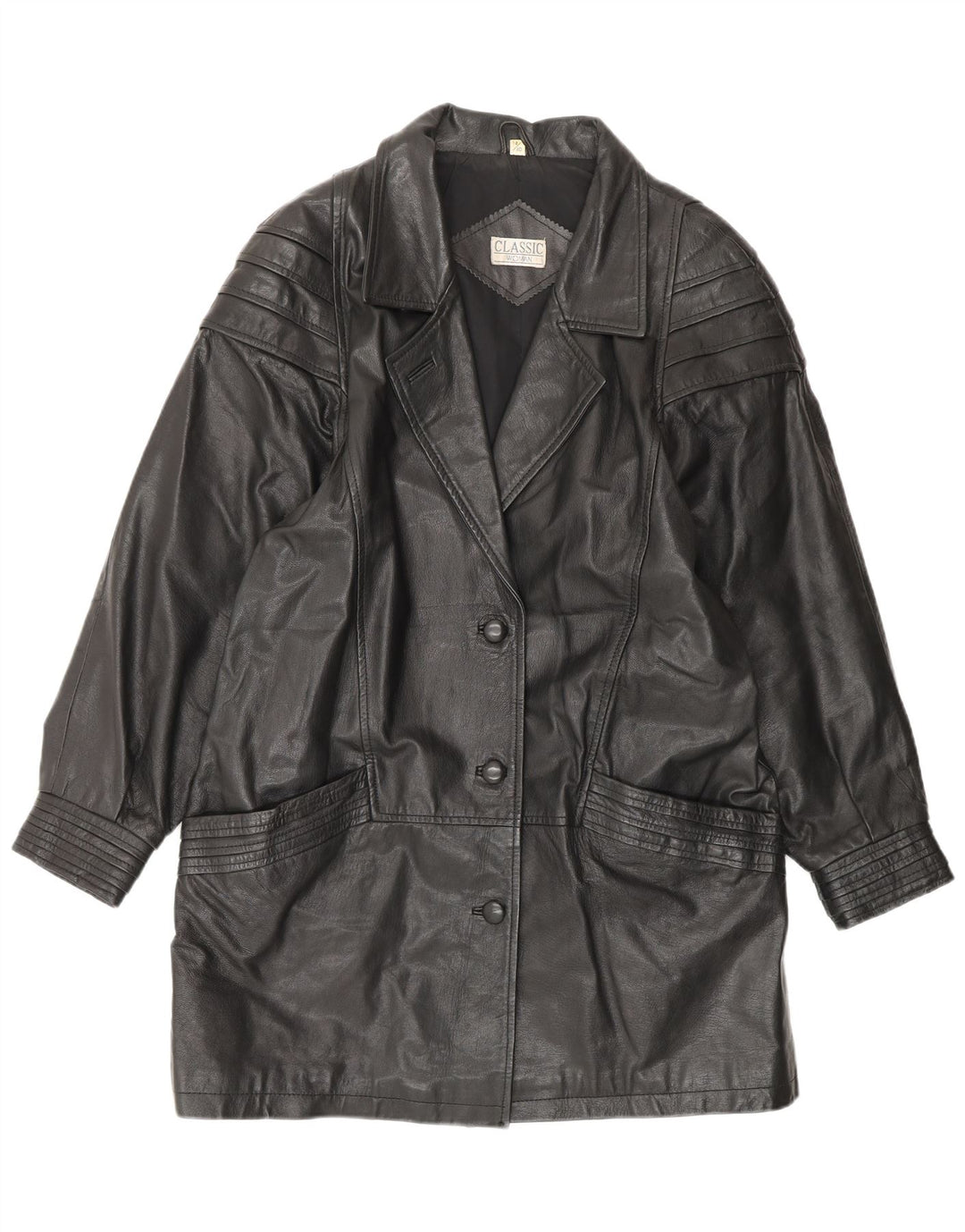 CLASSIC Womens Leather Coat UK 14 Large Black Leather