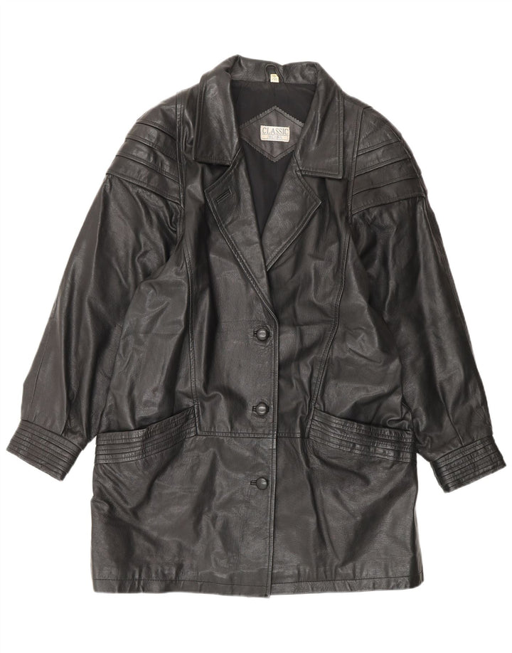 CLASSIC Womens Leather Coat UK 14 Large Black Leather