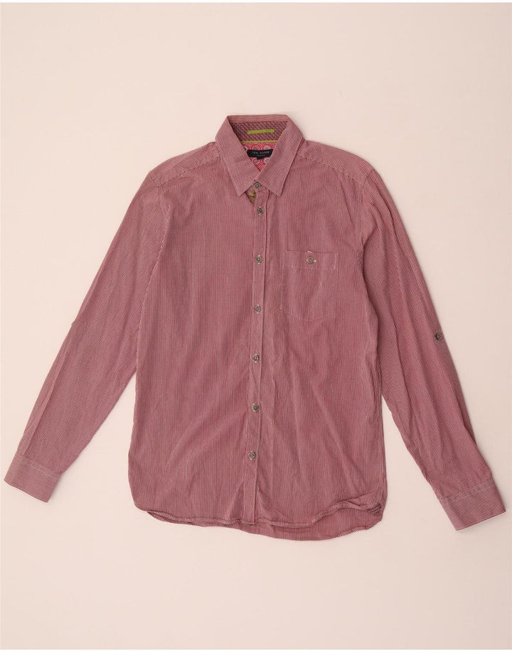 Ted Baker Mens Shirt Size 3 Medium Red Gingham Cotton