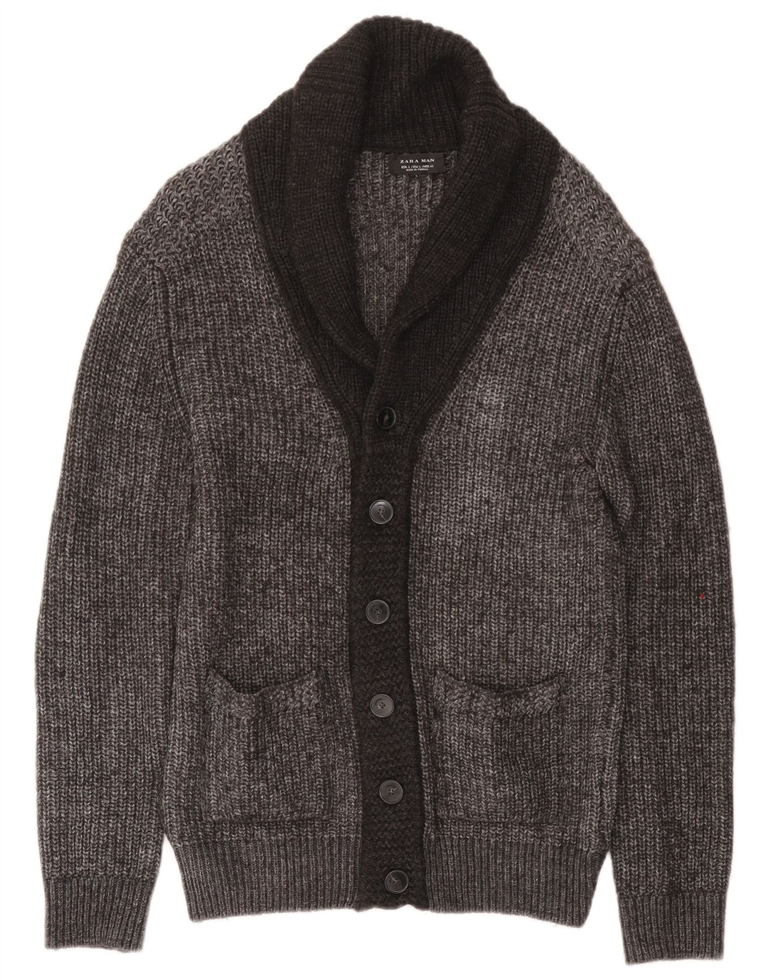 Zara Mens Cardigan Sweater Large Grey Flecked Acrylic