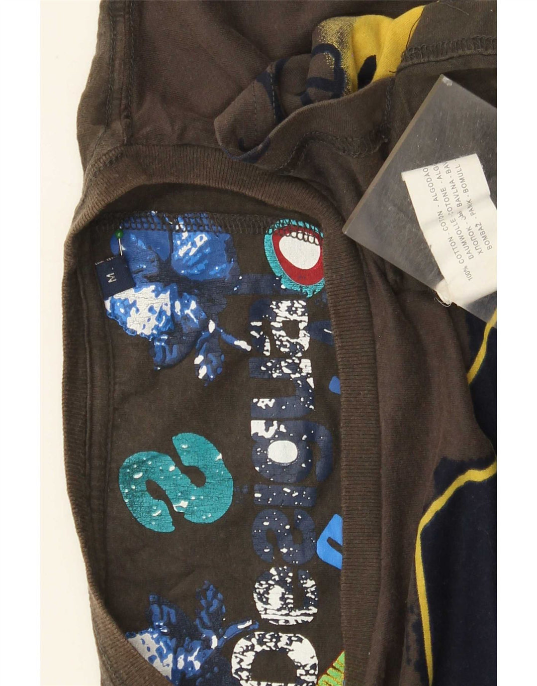 Desigual Mens Graphic T-Shirt Top Medium Brown Cotton