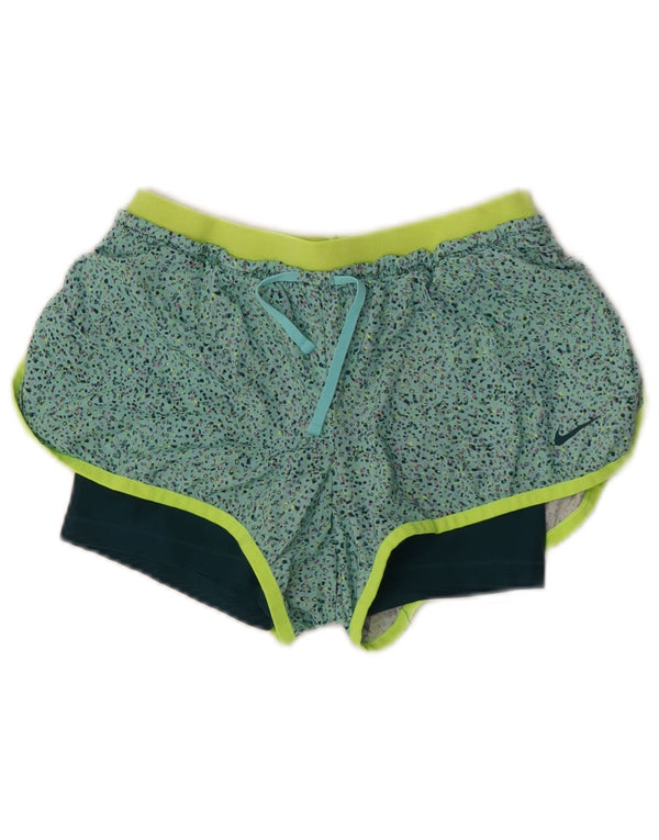 Nike Damen Dri Fit Sport Shorts UK 6 XS Grün geflecktes Polyester