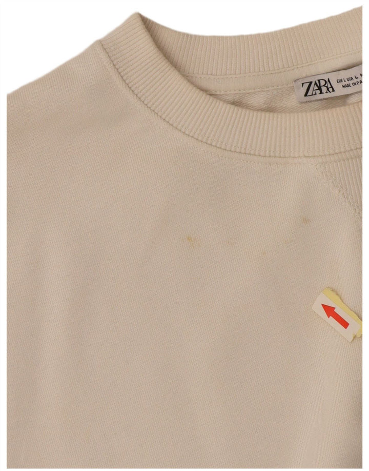 Zara Mens Short Sleeve Sweatshirt Jumper Large White Cotton