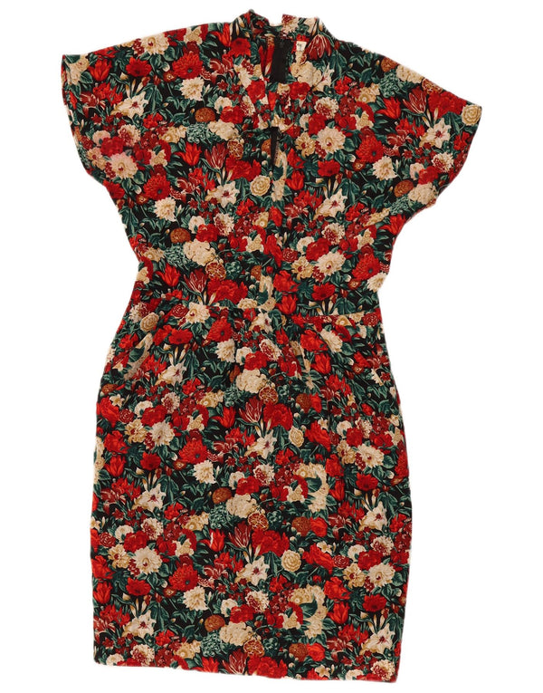 Vintage Damen Etuikleid IT 46 Große mehrfarbige Blumenseide