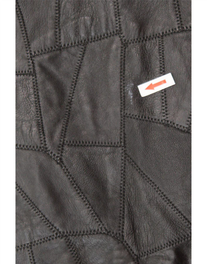 Gilet en cuir femme vintage 2XL Noir Patchwork Biker