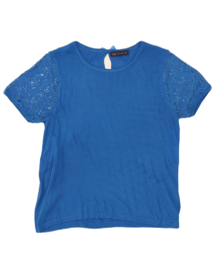 Marks & Spencer Womens Boat Neck Jumper Sweater UK 12 Medium Blue