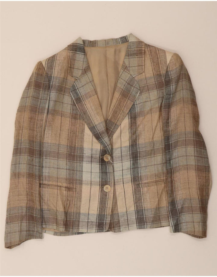 LA CORDEE Womens 2 Button Blazer Jacket UK 16 Large Beige Check Cupro Vintage La Cordee and Second-Hand La Cordee from Messina Hembry 