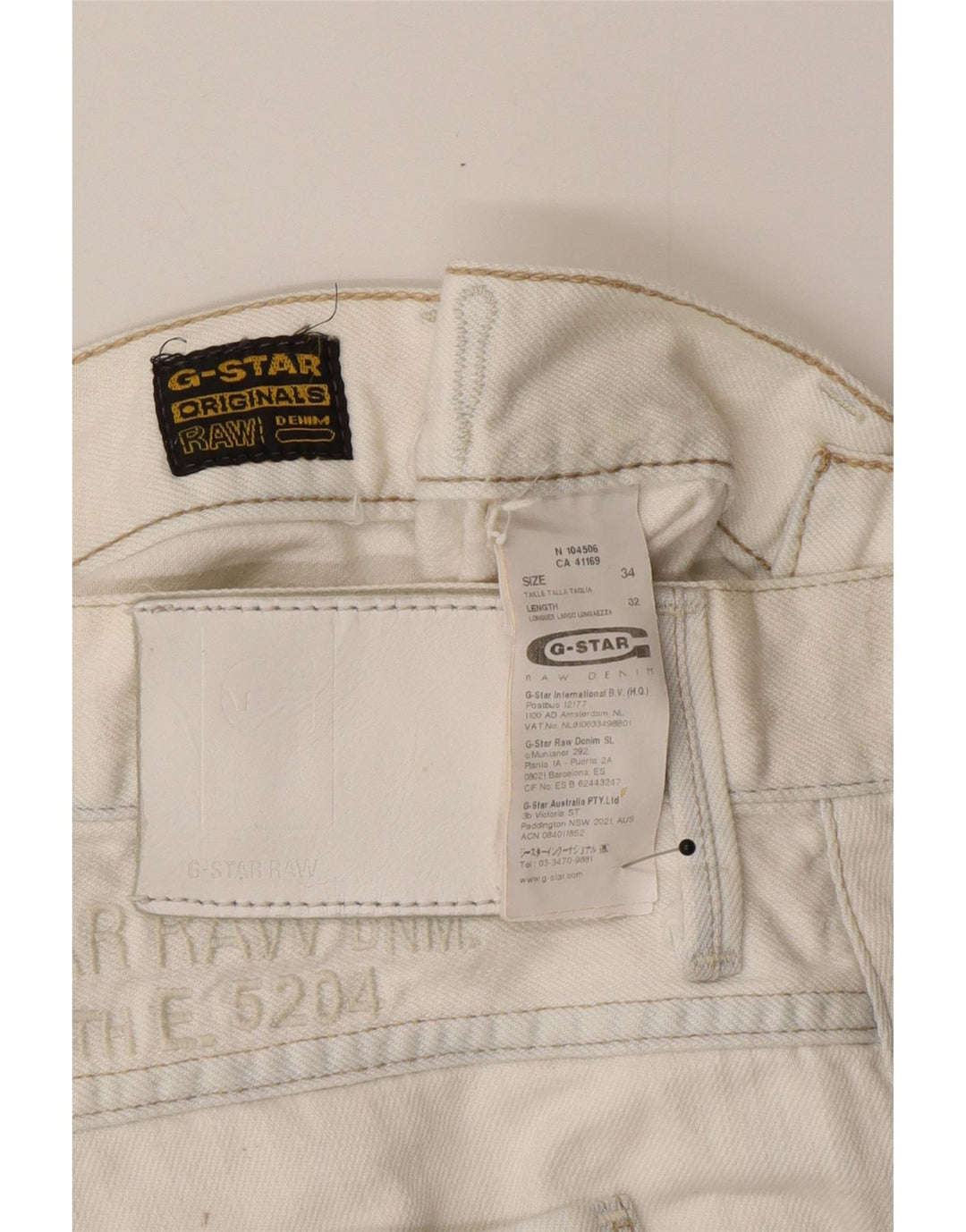 G-Star Mens Straight Jeans  W34 L32 White Cotton